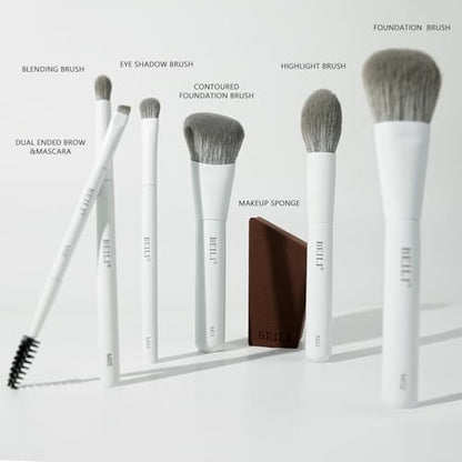 BEILI Mini 6Pcs Makeup Brush Set – Classic White, Professional Makeup Brushes for Foundation, Contour, Highlighter & Blending, Travel-Ready with Sponge - color: White