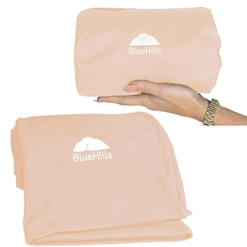 BlueHills Ultra Compact Travel Blanket Pillow for Airplane Traveling Essential Long Flight Trip Throw in Bag Portable Case Large Plane Accessories Beige - C007 - color: C007-beige