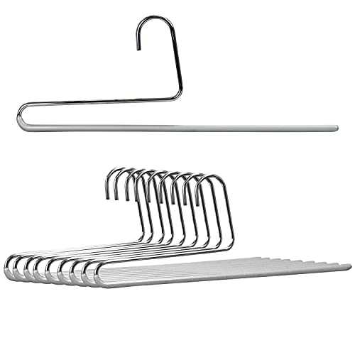 Mawa by Reston Lloyd Reverse Hook Trouser Series Non-Slip Space-Saving Clothes Hanger with Single Rod for Pants, Style KH/35U, Set of 10, Silver - color: Silver, size: Set of 10
