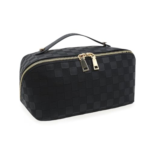 Travel Makeup Bag – Large Cosmetic Organizer with Waterproof PU Leather, Smooth Double Zipper & Tear-Resistant Lining, Toiletry Pouch for Women (Black) - color: 02-Black