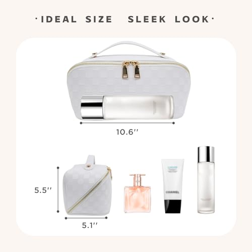 Travel Makeup Bag – Large Cosmetic Organizer with Waterproof PU Leather, Smooth Double Zipper & Tear-Resistant Lining, Toiletry Pouch for Women (White) - color: 02-White