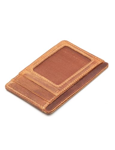 Handcrafted Genuine Leather Wallets, Minimalist Cardholders, and Passport Covers, Handmade Gift - color: Ginger, style: Windowed Cardholder