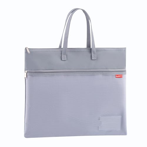 Pendancy Mesh Zipper Pouch A4 Size, Large Double Pocket Waterproof File Bag with Handle, 11x13.8 in Foldable Document Storage for Puzzle Project/Cross Stitch/Travel/Office（Advanced Gray） - color: Dark Gray, style: DIY Label Type A4 Size(11x13.8in)