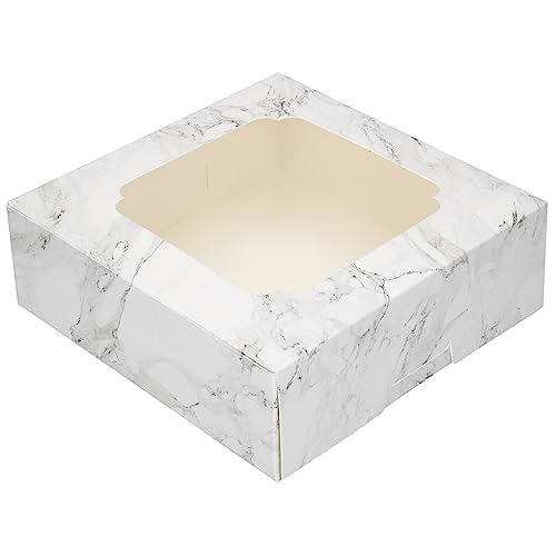 20 Pack Bakery Boxes with Window Small 6x6x2 inch for Cookie, Candy, Pastry, Brownie, Chiffon Cake, Tart, Pie, Waffle (White Marble) - color: White Marble