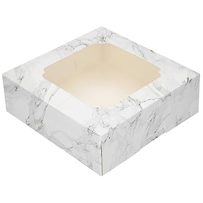 20 Pack Bakery Boxes with Window Small 6x6x2 inch for Cookie, Candy, Pastry, Brownie, Chiffon Cake, Tart, Pie, Waffle (White Marble) - color: White Marble