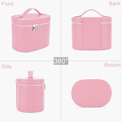 Leather Make Up Bags With Compartments, Pink Travel Cosmetic Bags for Women, Parallel Makeup Travel Bags Organizer Equipped With a Detachable Divider - color: pink