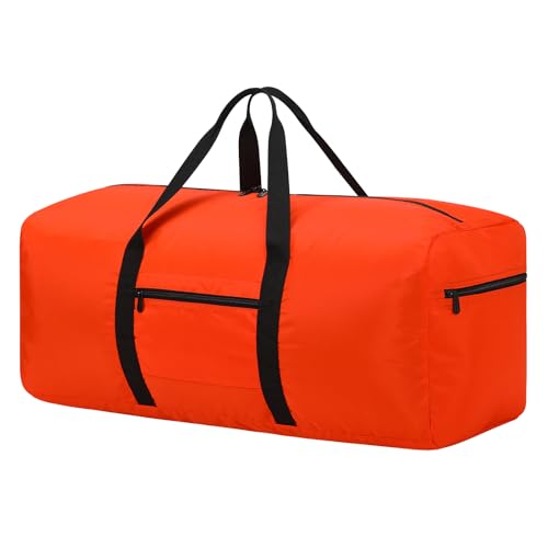 iFARADAY Foldable Duffle Bag for Travel - 75L Large Spare Travel Duffel Bag Lightweight with Trolley Sleeve - Orange - color: Orange-75L(with trolley sleeve)