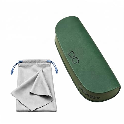 Glasses Case hard shell,3-in-1 Sunglasses Case & Eyeglass Case with Cleaning Cloth & Storage Pouch - color: Green