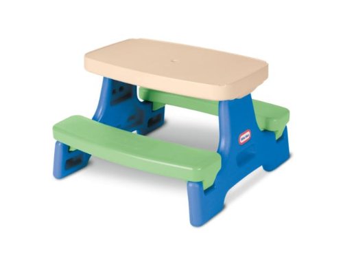 Little Tikes Easy Store Jr. Picnic Table with Umbrella - Blue / Green, 27.25''L x 27.00''W x 18.25''H - size: Junior