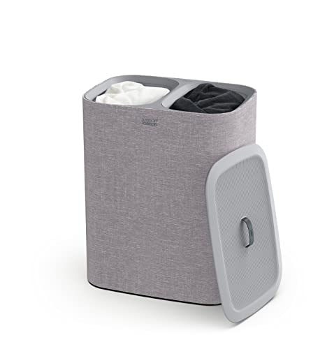 Joseph Joseph Tota 90 liter/23.8 gallon Laundry Hamper Separation Basket with lid, 2 Removable Washing Bags with Handles - Gray - color: Gray, style: Dual Compartment 90L