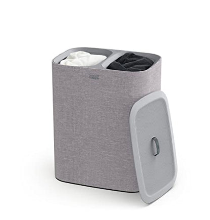 Joseph Joseph Tota 90 liter/23.8 gallon Laundry Hamper Separation Basket with lid, 2 Removable Washing Bags with Handles - Gray - color: Gray, style: Dual Compartment 90L