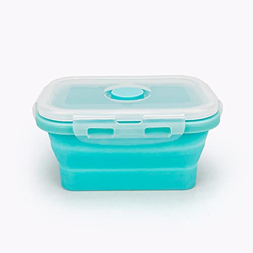 CCyanzi 3piece Collapsible Food Storage Containers with Lids, Silicone Lunch Container, Microwave & Freezer Safe, Space Saving for Kitchen Cabinet and Camping Backpack,(blue) - color: blue