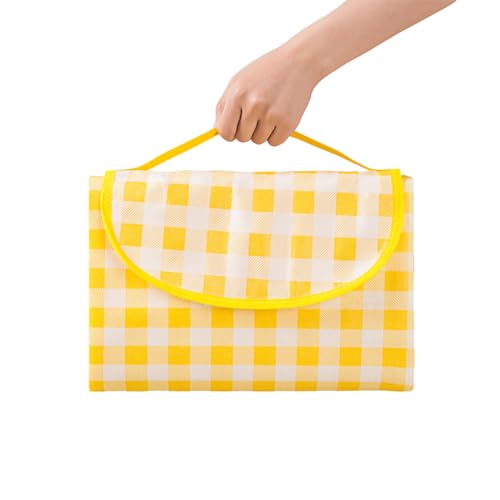 Portable Picnic Blanket, Waterproof Sandproof Foldable Outdoor Mat with Handle for Beach, Camping, Hiking, Travel, and Family Concerts (Yellow) - color: Yellow