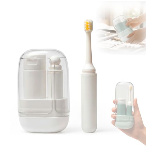 3-in-1 Foldable Travel Toothbrush Kit with Mouthwash Cup & Refillable Bottle for Women Men Business Travelers Campers, Portable Travel Size Toiletries for Travel, Camping, Business Trips, Dorm, Beige - color: Beige