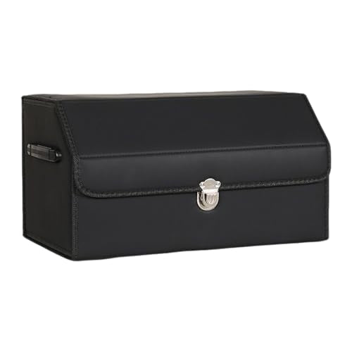 Leather Storage Box Car Trunk Organizer for Trunk SUV Sedan, Leather Foldable Storage Box with Lid (Black 20.9" L*12.2" W*11.8" H) - size: Black 20.9"L*12.2"W*11.8" H
