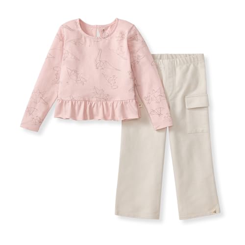 Burt's Bees Baby Baby Girls Long Sleeve Top and Pant Set, 100% Organic Cotton Outfit - color: Origami Dinos, size: 4T