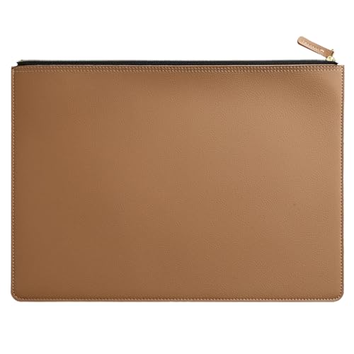 PU Leather A4 File Folder Zipper Document Holder Envelope Folder Case for Receipt Contract (Khaki) - color: Khaki