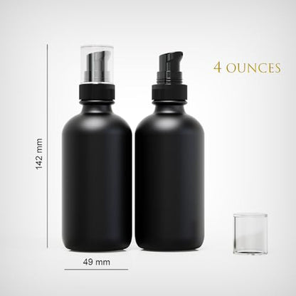 12Pack 120ml Matte Black Glass Pump Bottle with Black Pump Dispenser,4oz Small Dispenser, Travel Size Refillable Botttles for Lotions,Sercums,Essential Oils - color: 4oz Black(12pcs)