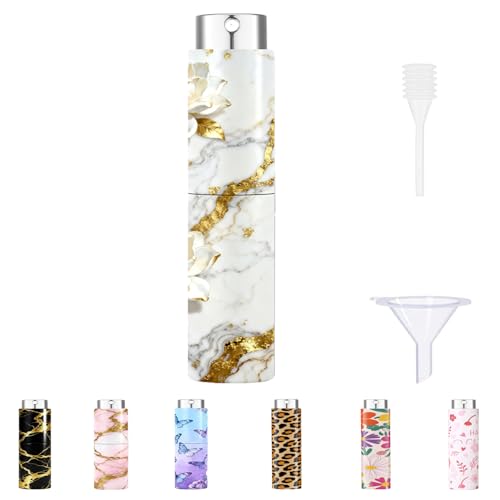 5ml Perfume Atomiser Refillable Bottles Portable Mini Spray Travel Bottle Easy to Refill Empty Atomizer Bottle for Purse Handbag Pocket Luggage,Bright Color (White gold marble 1) - color: White gold marble 1