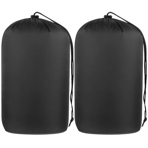 Quinnsus 2-Pack Stuff Sack, Waterproof Outdoor Storage Sack Drawstring Bag, Lightweight Ripstop Sleeping Bag Compression Sack for Camping Hiking Backpacking - color: Black, size: 12x24inch