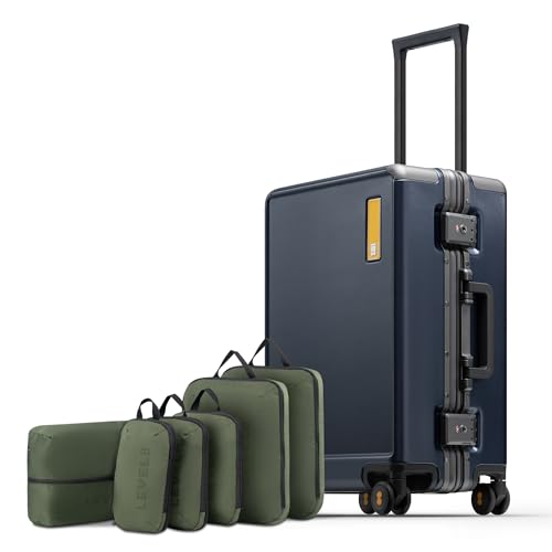 LEVEL8 Carry On Luggage Airline Approved Zipperless with Aluminum Frame, Hard Case Luggage with Spinner Wheels, Metal Travel Suitcase, 20 Inch, Blue - color: Blue, size: Carry-On 20 Inch (With 6PC Organizers)