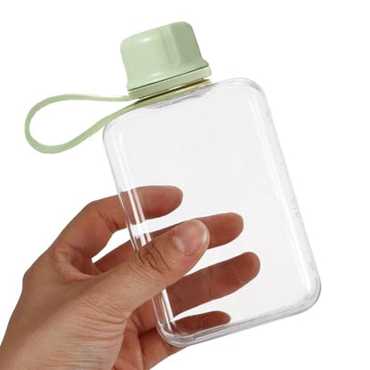 8.2 oz/240 ml Flat Travel Water Bottle, BPA Free Tritan Reusable Plastic Water Bottles Square Plastic Flask Pocket for Camping, Fitness, Outdoor Sports, Fits Purse and Pocket（green） - color: Green