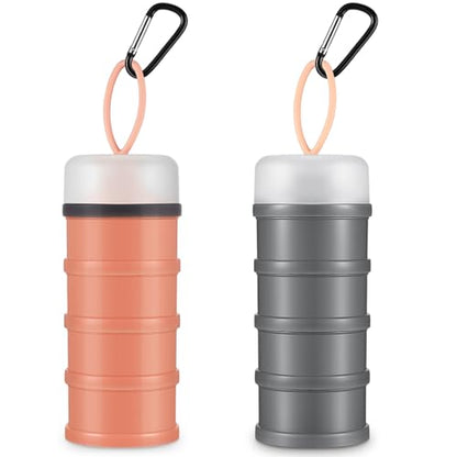 Baderke 2 Pcs Protein Powder Container with Funnels Stand, 4 Stackable Leakproof Protein Powder Dispenser, Portable Keychain Powder Container for Workout, Fitness, Travel - color: Pink, Gray