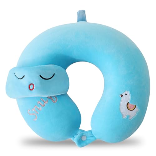 Kids Neck Pillow for Travel with Sleep Eye Mask, Cute Travel Neck Pillow, Memory Foam Flight Sleeping Headrest Pillow for Boys & Girls, Airplane, Train, Car, Home Use - Little Alpaca - color: Little Alpaca