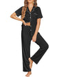Ekouaer Womens Pajama Sets Button Down Pjs Lounge Sets 2 Piece Short Sleeve Sleepwear Soft Comfy Loungewear - color: Black, size: XX-Large