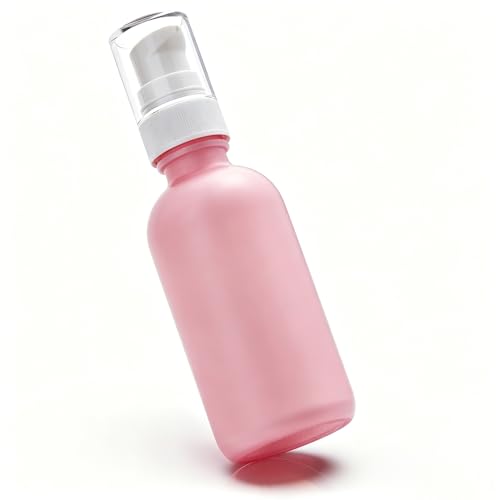 12Pack 60ml Pink Glass Pump Bottle with White Top,2oz Small Dispenser, Travel Size Refillable Botttles for Lotions,Sercums,Essential Oils (2oz Pink) - color: 2oz Pink