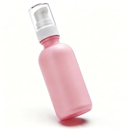 12Pack 60ml Pink Glass Pump Bottle with White Top,2oz Small Dispenser, Travel Size Refillable Botttles for Lotions,Sercums,Essential Oils (2oz Pink) - color: 2oz Pink