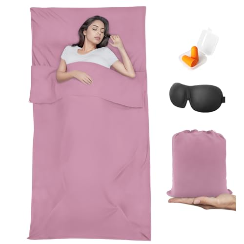 Sleeping Bag Liner,Travel Sheet & Adult Sleep Sack, Camping Sheets Travel Sleep Sack for Backpacking,Hotels & Hostels -Lightweight Single &Double Travel Sheet Camping Sheets - color: Single Dark Pink