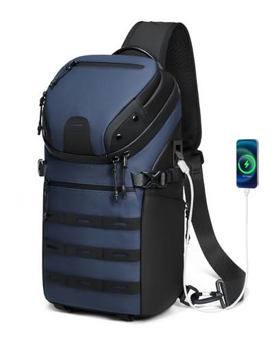 Somago Sling Backpack with USB Charging Port Water-Resistant Tactical Backpack Crossbody Chest Bag with Anti-theft Pocket (Navy) - color: Navy