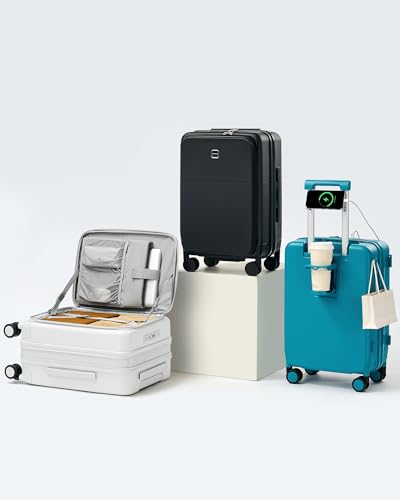 Hanke 20 Inch Expandable Carry On Luggage with Cup Holder 22x14x9 Airline Approved, Top Opening Hard Shell Suitcases with Wheels, Carry-On Travel Suitcase Trunk Luggage with Lock, Smoke White - color: Smoke White, size: Expandable 20 Inch