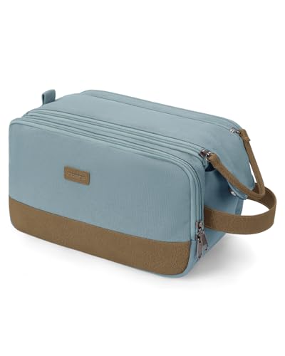 WANDF Toiletry Bag for Men Travel Toiletry Organizer Canvas and Leather Dopp Kit Water-Resistant Shaving Bag for Travel Accessories (Pale Blue, Large) - color: L, Pale Blue, size: Large