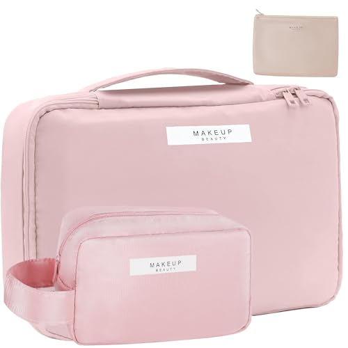 Queboom Travel Makeup Bag Cosmetic Bag Makeup Bag Toiletry bag for women and men (Pink-3pcs) - color: Pink-3pcs