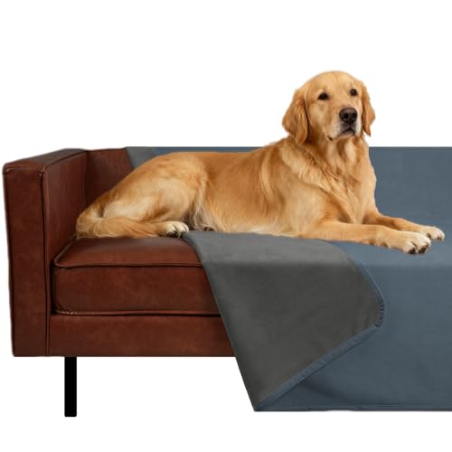 Ameritex Pet Bed Blanket Reversible 100% Waterproof Velvet Super Soft for Sofa and Bed - color: Blue+darkgrey, size: 52x82 Inches