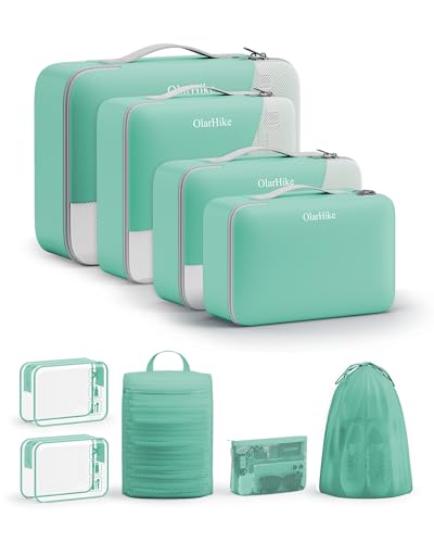 9 Set Packing Cubes for Travel, Gifts for Women Mom,Anti-Tearing Suitcase Organizer,OlarHike Vacation Essentials & Accessories for Cruise Ship - color: 19 Light Teal