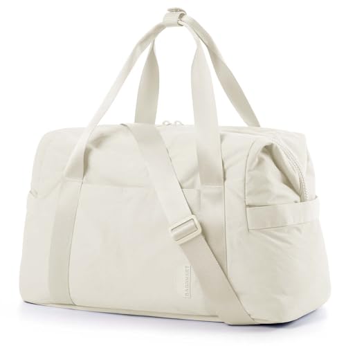 BAGSMART BAGSMART Gym Bag for Women, Carry on Weekender Overnight Bag, Travel Duffel Bags with Trolley Sleeve, Personal Item Travel Bag Tote Bag Workout Dance Bag(Light Beige-Large) - color: Light Beige, size: Large