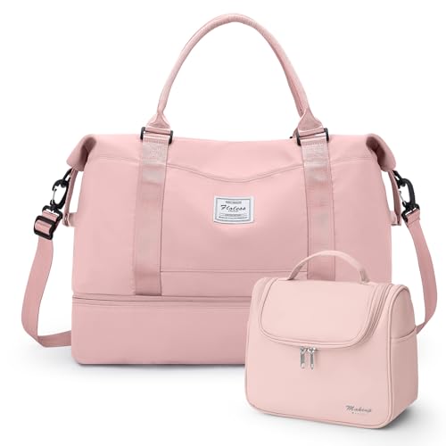 Travel Duffle Bag with Shoe Compartment,Weekender Bags for Women, Carry on Overnight Bag with Toiletry Bag,Gym Duffel Bag with Wet Pocket - color: C-Pink-1032, size: Large