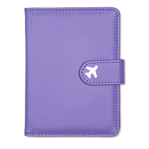 Passport Holder, Travel Wallet Cover with Pen Loop | Cute RFID Blocking Leather Case with Magnetic Closure for Travel Essentials-Purple - color: U-Purple
