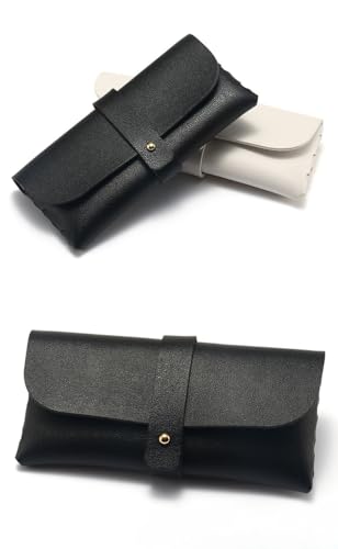 Portable Leather Glasses Case Anti-pressure Glasses Bag Coin Purse Storage Bag Suitable for Men and Women - color: Black and White Set of Two