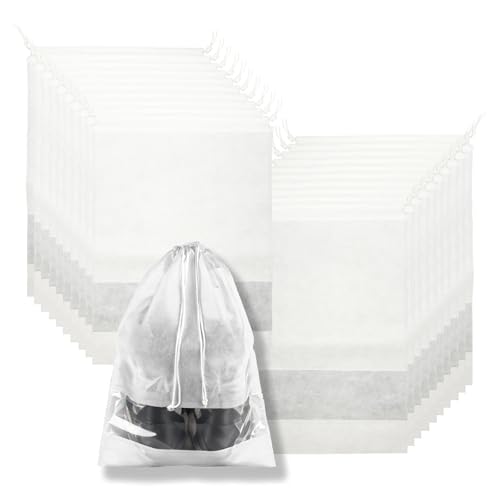 20 Pack Shoe Bags for Travel, 17" x 12.6" Drawstring Shoe Organizers with Clear Window, Breathable Non-Woven Dustproof Pouches for Luggage & Closet (White) - color: White
