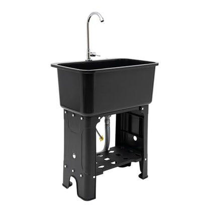 Laundry Sink, Freestanding Plastic Laundry Sink With Washboard Utility Sink Laundry Tub Indoor and Outdoor Utility Sink with Faucet Hoses Drain Kit for Laundry Room Washing Room Garden Garage - color: 23.62*15.75*30.12in -Black