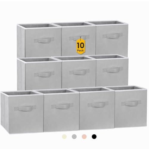 Criusia Storage Cubes, 11 Inch Cube Storage Bins for Shelves (10 Pack), Fabric Collapsible Storage Bins with Dual Handles, Foldable Cube Baskets for Magazines, Closet Organizers and Storage Box (Grey) - color: Grey, size: 10 Pack - 11 inches
