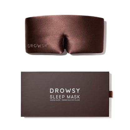 DROWSY Silk Sleep Mask - Face-Hugging, Padded Cocoon for Luxury Sleep in Total Darkness - 100% Pure Mulberry Silk (Cocoa Glow) - color: Chocolate, size: 1 Count (Pack of 1)