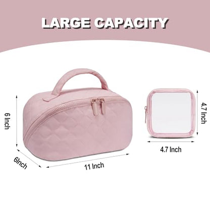 Makeup Bag,Quilted Puffer Cosmetic Bags,Travel Toiletry Bag for Women,Large Capacity Waterproof Make up Bag Set - color: Pink, size: Large