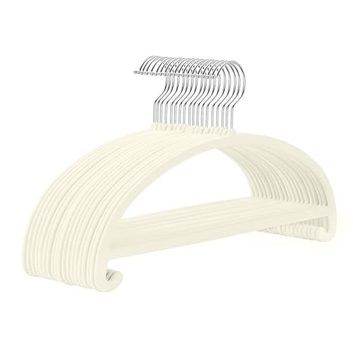 MIZGI 50 Pack Ivory Velvet Hangers - No Shoulder Bumps, Heavy Duty Non-Slip Chrome Hooks for Jackets, Coats, Pants - color: Ivory/Upgraded, size: 50 Pack