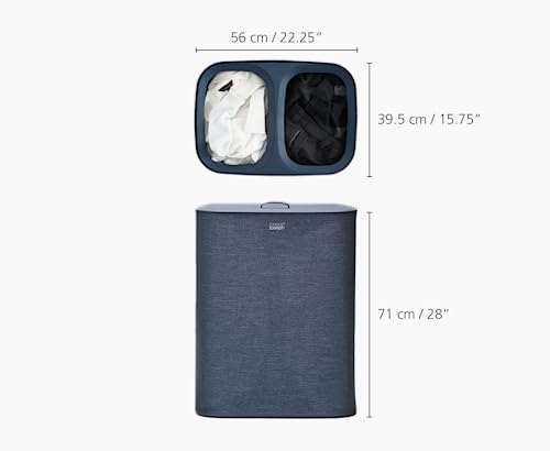 Joseph Joseph Tota 90 liter/23.8 gallon Laundry Hamper Separation Basket with lid, 2 Removable Washing Bags with Handles - Dark Blue - color: Dark Blue, style: Dual Compartment 90L