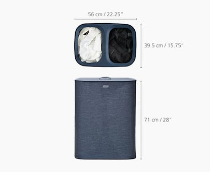 Joseph Joseph Tota 90 liter/23.8 gallon Laundry Hamper Separation Basket with lid, 2 Removable Washing Bags with Handles - Dark Blue - color: Dark Blue, style: Dual Compartment 90L